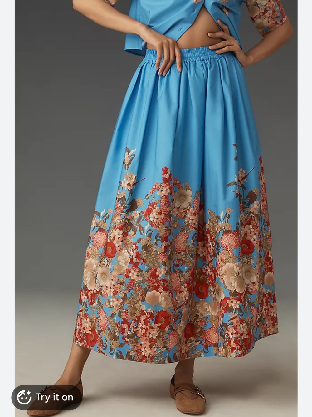 Anthropologie Blue Floral Border Maxi Skirt